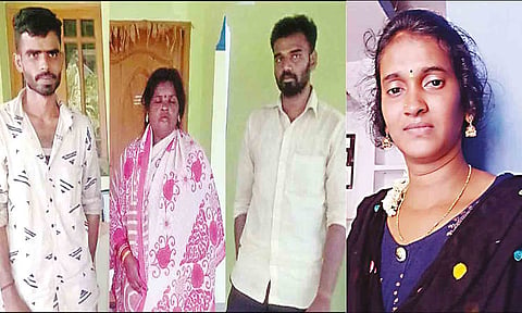 கைது செய்யப்பட்ட கவுதம், தனலட்சுமி, ஜெயவேல், சந்தியா ஆகியோரை படத்தில் காணலாம்.