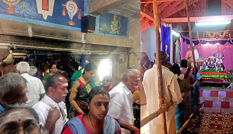 செங்கோட்டை கோவிலில் சுவாமியை வழிபட்ட பக்தர்கள்.