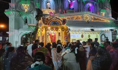 புனித தோமையார் ஆலய 9-ம் திருவிழாவையொட்டி நேற்று இரவு சப்பரபவனி நடந்த போது எடுத்த படம்.