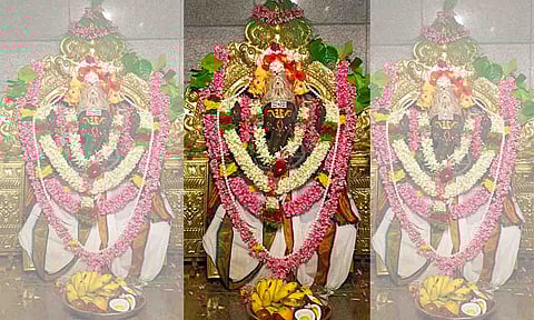 சங்கடஹரா சதுர்த்தியையொட்டி விநாயகருக்கு சிறப்பு அலங்காரம் நடைபெற்ற காட்சி.