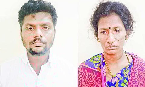 கைது செய்யப்பட்ட ராஜேஷ் மற்றும் நித்யா.