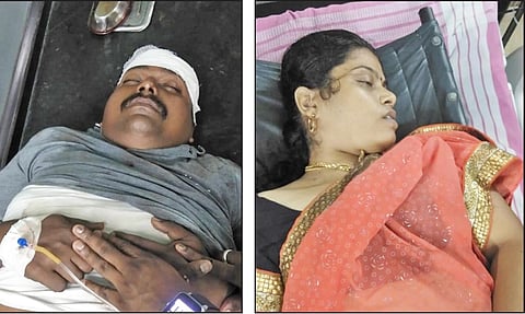 விபத்தில் படுகாயம் அடைந்த ஜெகன் சிவா, உயிரிழந்த பிரியா ஆகியோரை படத்தில் காணலாம்.