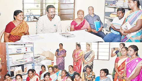 கலெக்டர் தினேஷ் பொன்ராஜ் ஆலிவர் மகளிர் சுயஉதவி குழுக்களுடன் ஆலோசனை செய்து பேசினார்.