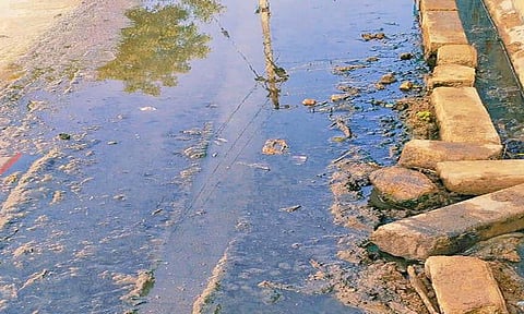 சாலை முழுவதும் சகதியாக உள்ளதை படத்தில் காணலாம்.