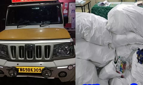 பறிமுதல் செய்யப்பட்ட வாகனம்-புகையிலை பொருட்களை காணலாம்.