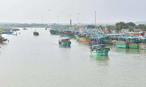 கடலூர் முதுநகர் துறைமுகம் பகுதியில் மீனவர்கள் மீன் பிடிக்க படகுகளில் கடலுக்கு செல்வதை படத்தில் காணலாம்.