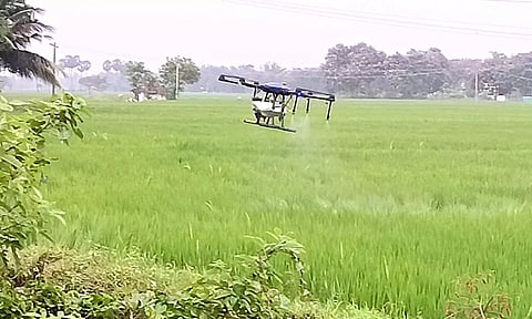 டிரோன் மூலம் யூரியா தெளிப்பு.