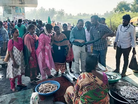 ரசாயனம் கலந்த மீன்கள் விற்பனை செய்யப்படுகிறதா என்று கடலூர் துறைமுகத்தில் மீன்வளத்துறை அதிகாரிகள் திடீர் ஆய்வு.