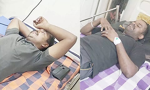 ஆஸ்பத்திரியில் சிகிச்சை பெற்று வரும் போலீஸ்காரர்கள்.