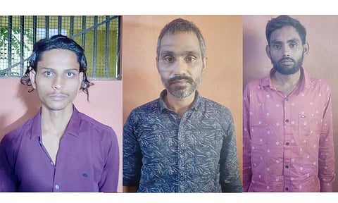 ராயக்கோட்டை தக்காளி மண்டி அருகே வசிக்கும் காலு ராம் என்பவரின் வீட்டில் கத்தி முனையில் கொள்ளை அடித்த ராஜஸ்தான் மாநிலத்தைச் சேர்ந்த மூன்று நபர்கள் கைது.