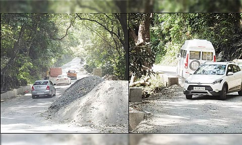 கொடைக்கானல்-வத்தலக்குண்டு சாலையில் பாலப்பணிகள் நடைபெறுவதால் போக்குவரத்து நெரிசல் ஏற்படுகிறது.
