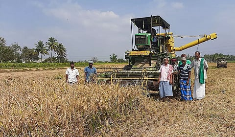 எந்திரம் மூலம் நெல் அறுவடை செய்யும் பணி தீவிரம்