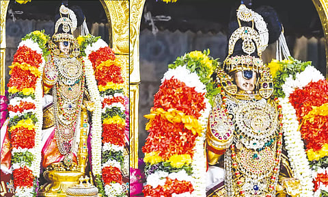 சவுரி கொண்டை அலங்காரத்தில் நம்பெருமாள்