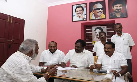 குமரி மாவட்ட தி.மு.க. விவசாய அணி நிர்வாகிகள் நேர்காணல் இன்று நாகர்கோவிலில் உள்ள தி.மு.க. அலுவலகத்தில் நடந்தபோது எடுத்த படம் 