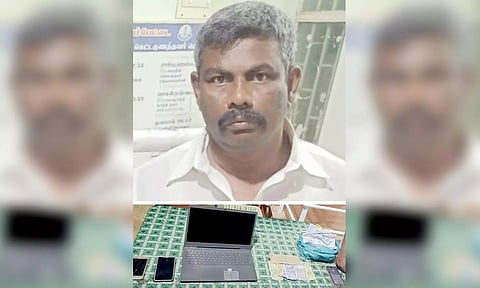 கைது செய்யப்பட்டவர் மற்றும் பறிமுதல் செய்யப்பட்ட பொருட்கள்.
