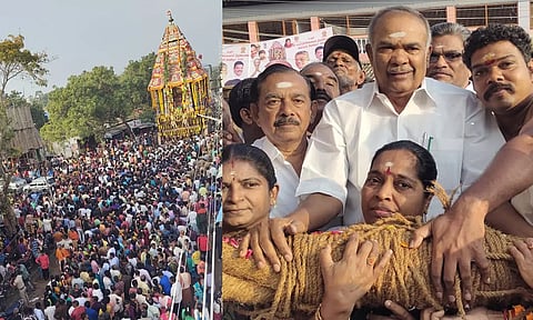 தேரோட்டத்தில் கலந்து கொண்ட பக்தர்களை படத்தில் காணலாம்.