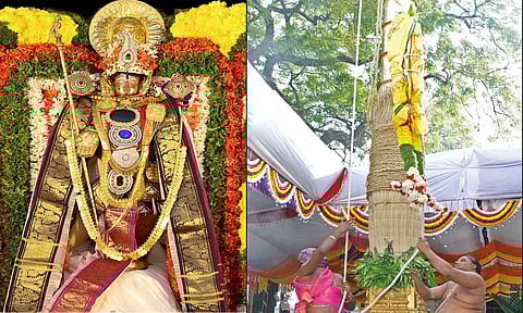 பிரம்மோற்சவ விழா கருட கொடியேற்றிய காட்சி.