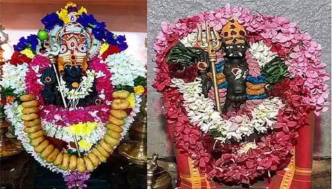கோப்பணம் பாளையம் பரமேஸ்வரர் கோவிலில் உள்ள காலபைரவர், பரமத்திவேலூர் தேரடி வீதியில் வல்லப விநாயகர் கோவிலில் மகா காலபைரவர் சிறப்பு அலங்காரத்தில் அருள்பாலித்த காட்சி.