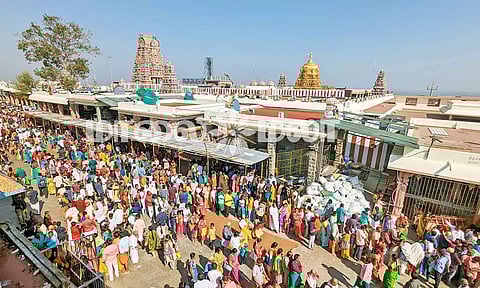 பழனி கோவிலில் அலைமோதிய பக்தர்கள் கூட்டம்- 2 மணிநேரம் காத்திருந்து சாமி தரிசனம்