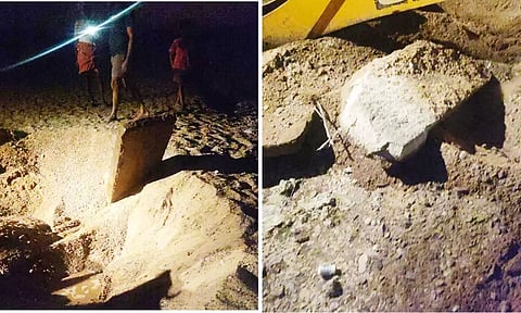 கலசப்பாக்கம் அருகே செய்யாற்றில் கோவில் புதைந்திருப்பதாக கூறப்படும் இடத்தை படத்தில் காணலாம்.