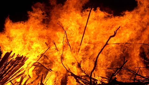 வேலகவுண்டன்பட்டி அருகேவைக்கோல் போர் தீயில் எரிந்து நாசம்