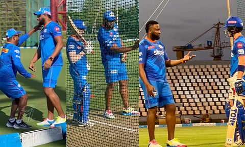 மும்பை இந்தியன்ஸ் அணி வீரர்களுக்கு பயிற்சி வழங்கிய பொல்லார்ட்- வீடியோ