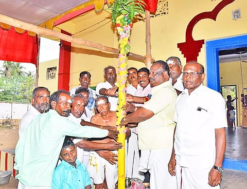 பங்குனி உத்திர திருவிழாவையொட்டி கால்கோல் நிகழ்ச்சி நடந்த போது எடுத்த படம்.
