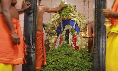 கொட்டாரம் ராமர்கோவிலில் ராம நவமியை யொட்டி பல வண்ண மலர்களால் புஷ்பாபிஷேகம் நடந்த போது எடுத்த படம்.