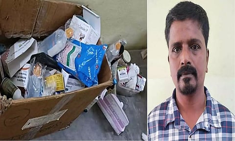 பறிமுதல் செய்யப்பட்ட மருத்துவ உபகரணங்கள். போலி டாக்டர் சம்பத்.