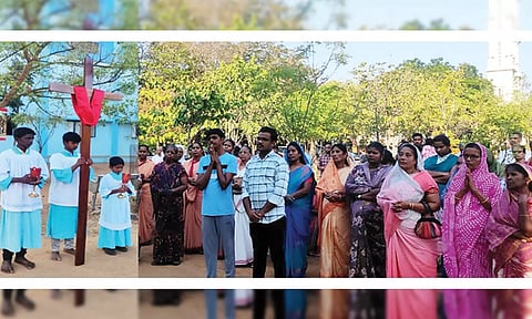 பாளை தூய சவேரியார் விண்ணரசி ஆலயத்தில் புனித வெள்ளி சிலுவைப்பாதை நிகழ்ச்சி நடைபெற்றபோது எடுத்த படம்.