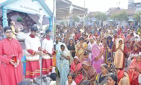 திருப்பூர் குமரன் ரோடு புனித கத்தரீனம்மாள் ஆலயத்தில் சிலுவை பாதை வழிபாடு நடந்த போது எடுத்த படம்.