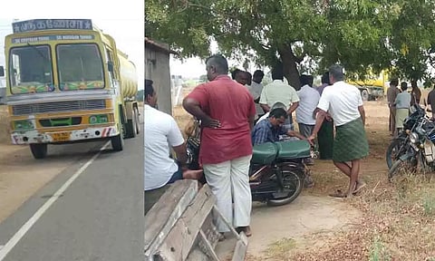 லாரிகளை சிறைப்பிடித்து போராட்டத்தில் ஈடுபட்ட பொதுமக்கள்.