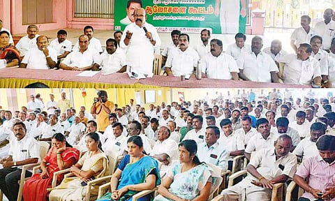 கூட்டத்தில் மாநகர் மாவட்ட செயலாளர் பொள்ளாச்சி ஜெயராமன் எம்.எல்.ஏ. பேசிய போது எடுத்தபடம்.