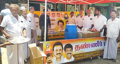 தி.மு.க. சார்பில் இலவச நீர், மோர் பந்தல்