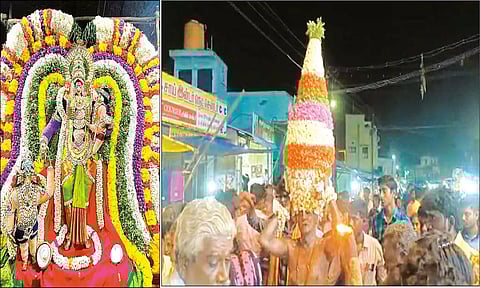 அம்பிகை அலங்காரத்தில் அங்காள பரமேஸ்வரி அம்மன் அருள்பாலித்ததையும்,பெரிய கரக ஊர்வலம் நடைபெற்றதையும் படத்தில் காணலாம்.