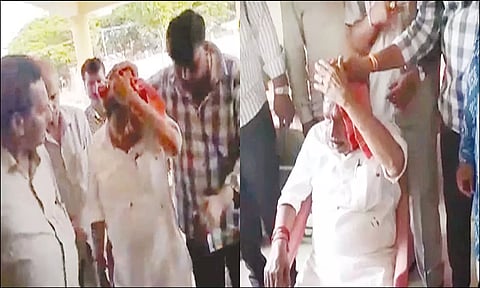 பரமேஸ்வரை ஆதரவாளர்கள் ஆஸ்பத்திரிக்கு சிகிச்சைக்காக அழைத்து சென்ற காட்சி.