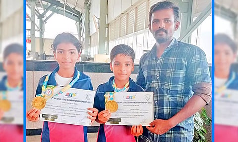 தேசிய அளவிலான சிலம்ப போட்டியில் ஆலங்குளம் அரசு பள்ளி மாணவன், மாணவி சாதனை