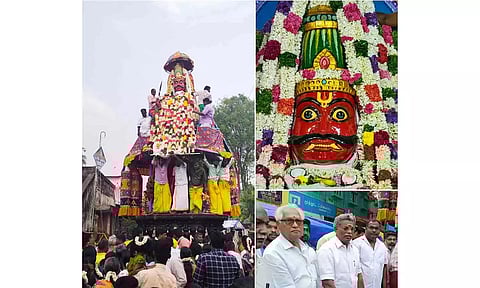 மடுகரை கூத்தாண்டவர் கோவிலில் நடைபெற்ற சித்திரை மாத தேரோட்டத்தை துணை சபநாயகர் ராஜவேலு தேரை வடம் பிடித்து இழுத்த காட்சி. இதில் திரளான பக்தர்கள் பங்கேற்றனர்.