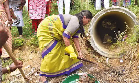 குளத்தை தூய்மைப்படுத்திய கலெக்டர்