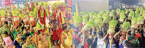 பத்திரகாளி அம்மன் கோவில் சித்திரை திருவிழாவையொட்டி முளைப்பாரி ஊர்வலம் நடைபெற்ற போது எடுத்த படம்.