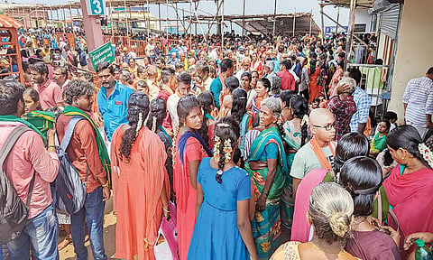 பழனி மலைக்கோவிலில் ஏராளமான பக்தர்கள் சாமி தரிசனத்துக்காக காத்திருந்தனர்.