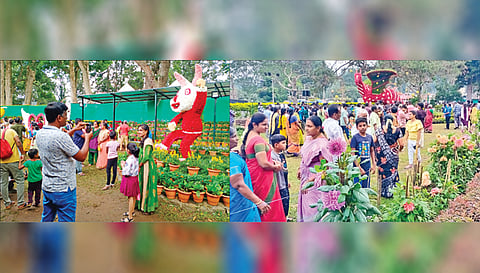 மலர் கண்காட்சியை காண திரண்ட சுற்றுலா பயணிகள்.