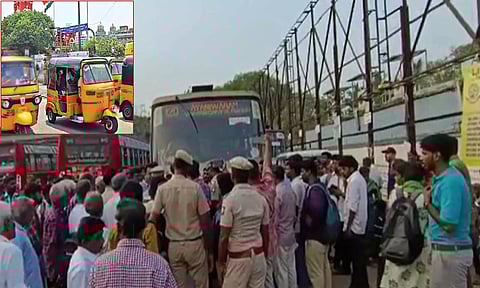 பேருந்துகள் திடீர் ஸ்டிரைக்.. ஆட்டோ, டாக்சியில் அதிக கட்டணம் வசூல்.. பயணிகள் ஆவேசம்
