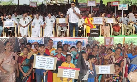 உண்ணாவிரத போராட்டம் நடைபெற்ற காட்சி.