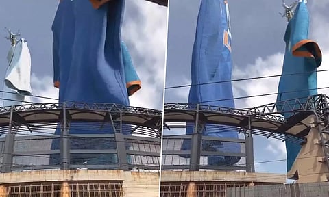 மும்பை மைதானத்தில் தொங்கும் பிரம்மாண்ட ஜெர்சி.. ஷாக்கான ரசிகர்கள்.. வீடியோ வைரல்