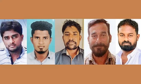 தங்க கட்டிகள் கடத்தலில் கைது செய்யப்பட்ட 5 பேர். 