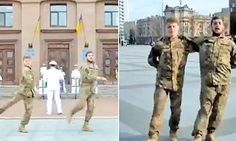 'நாட்டு நாட்டு' பாடலுக்கு நடனம் ஆடிய உக்ரைன் ராணுவ வீரர்கள்