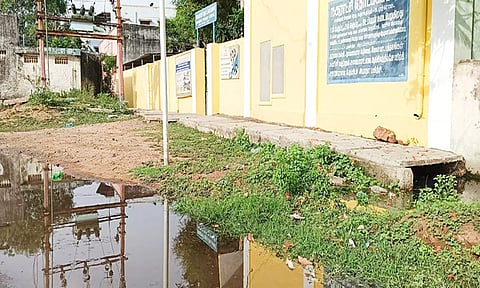 ஈஸ்வரன் கோவில் தெருவில் குட்டை போல் தேங்கி உள்ள கழிவு நீர்.
