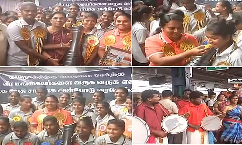 தேசிய சாம்பியன்ஷிப் கோப்பையுடன் வந்த தமிழக பெண்கள் கால்பந்து அணிக்கு உற்சாக வரவேற்பு