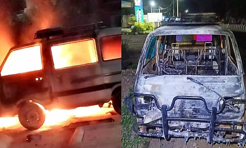 மதுரையில் பெட்ரோல் பங்க் அருகே தீப்பிடித்து எரிந்த ஆம்னி கார்